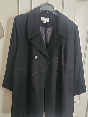 Anne Klein Black Double-Breasted Pea Coat